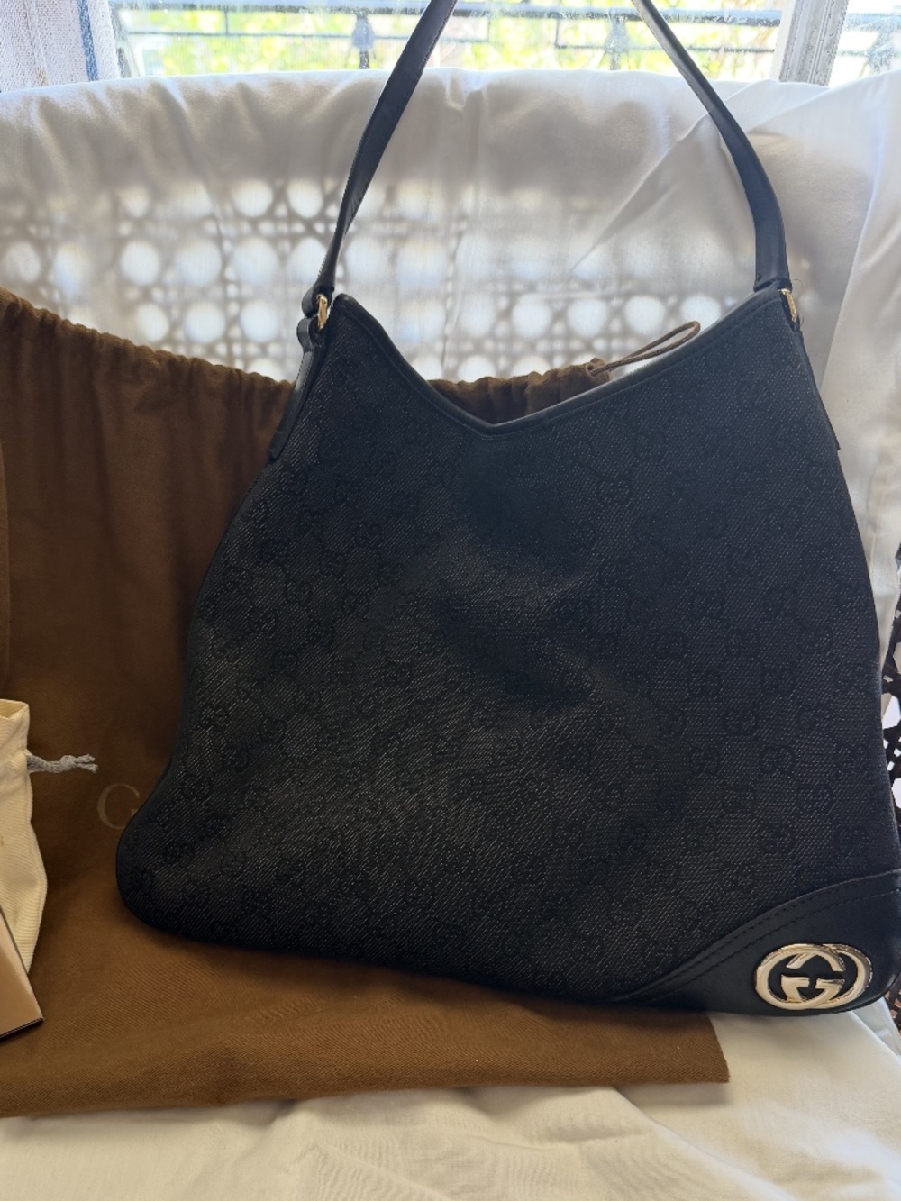 Gucci Abbey D-Ring Hobo Bag – Black GG Canvas & Leather – Authentic (2008)